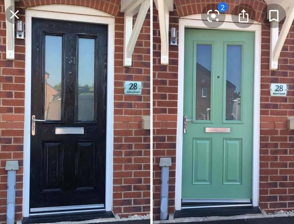 Before and after front door sprayed in different colour
